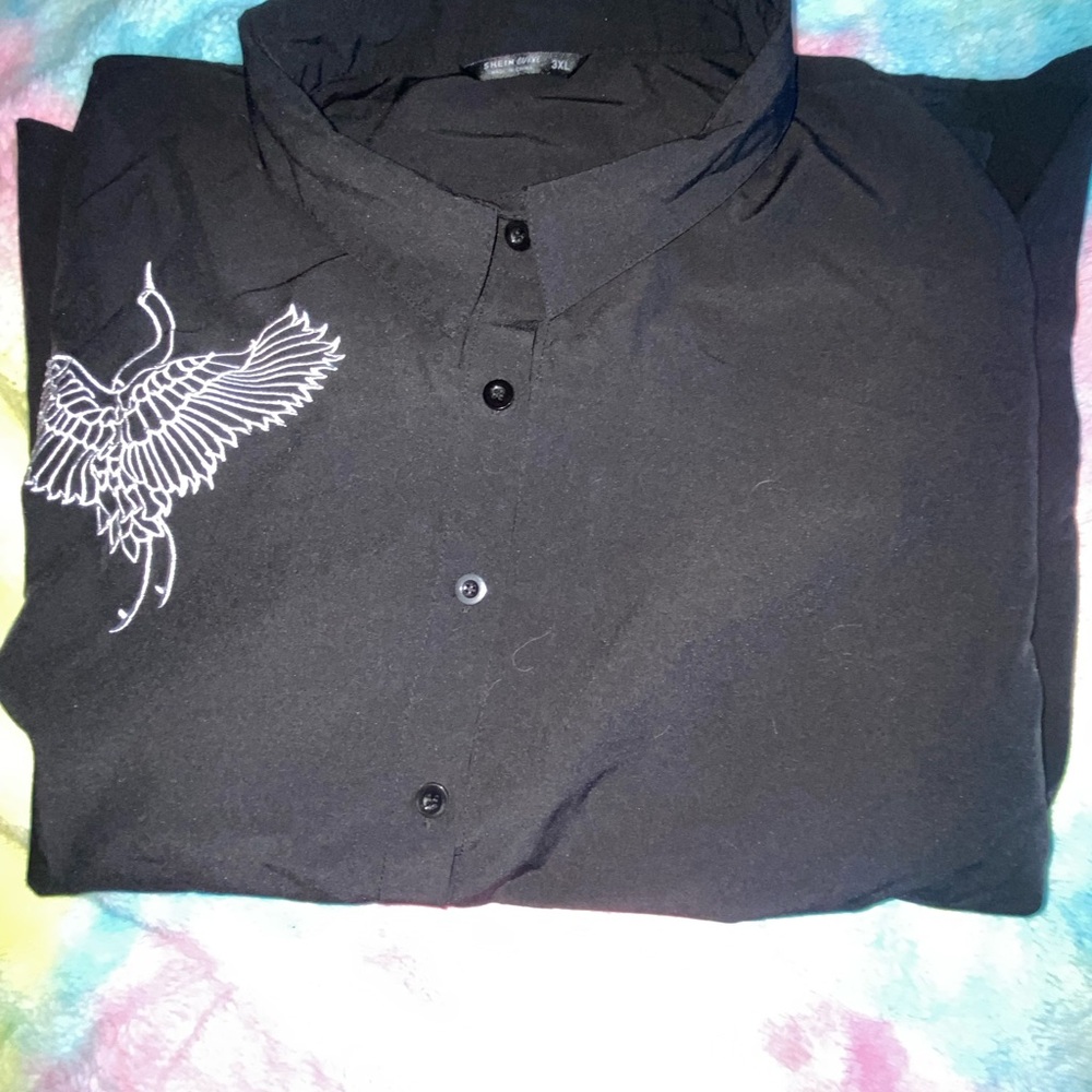 Black Long Sleeve Blouse By Shein size 3XL pre owned beautiful white embroidery - Picture 7 of 10
